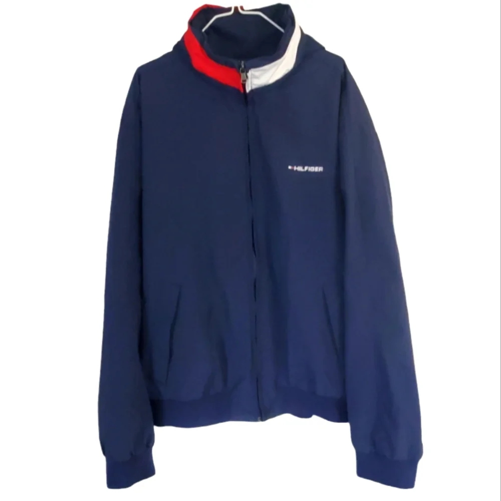 Tommy Hilfiger Blue Hooded Nylon Men's Jacket Large.